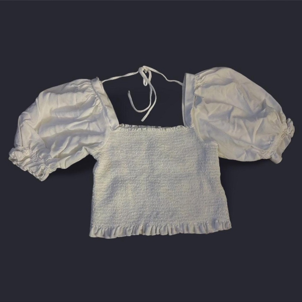 H&M Puff Sleeve Top Linen Blend